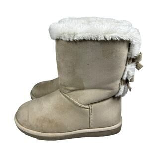 Jessica Cline Women Tan Taupe Siz 7 Faux Far lined Bow Winter Boots Fuzzy Bailey